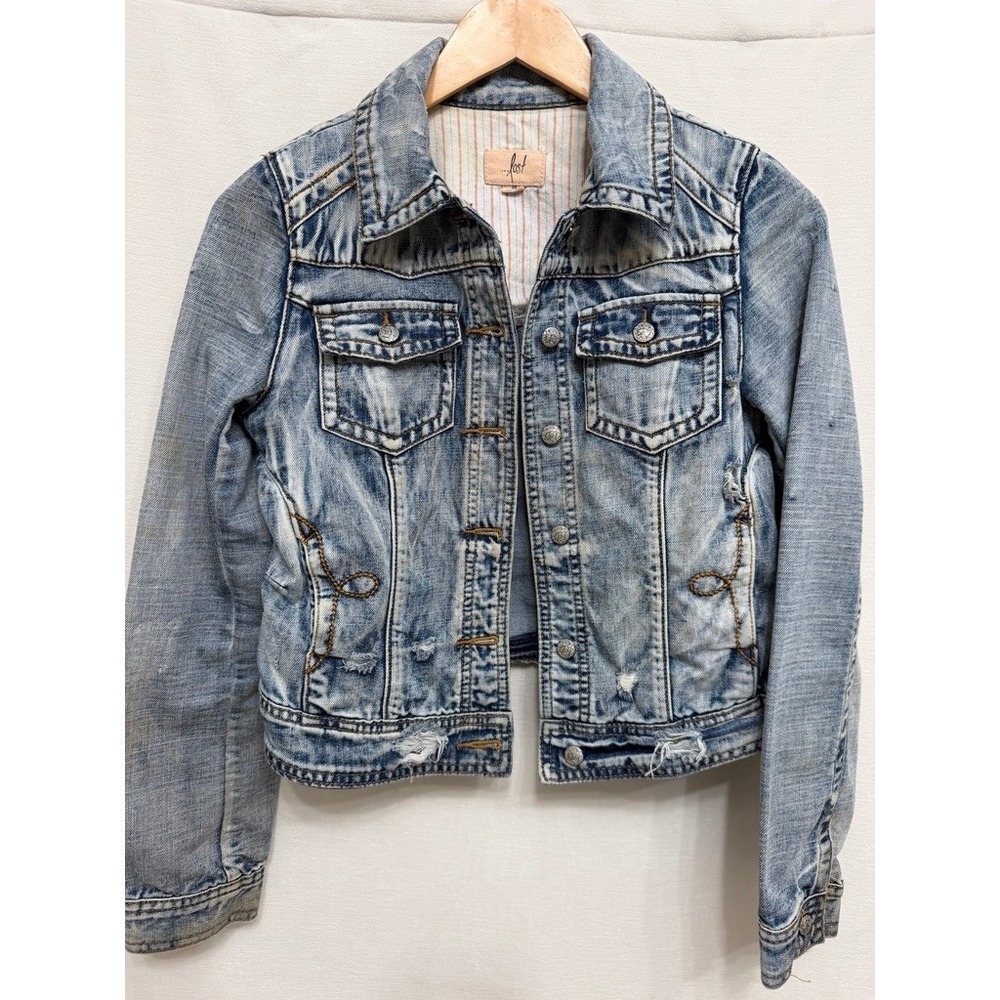 Vintage Y2K Lost Enterprises Denim Jacket Medium Distressed Cropped Skater Surf